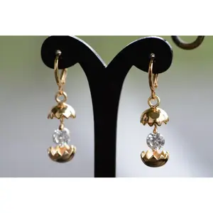 18K Gold Eggshell Zircon AAA Designer Dangle Brass Earrings