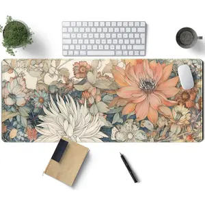 Minimalist Floral Desk Mat Aesthetic  XL Large Extended Gaming  Pad with Stitched Edges, Big Laptop  Keyboard and  Mat for Girl Women Office Decor 31.5x11.8 in