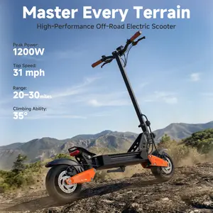 AOVOPRO Off-Road Electric Scooter | Peak Power 1200W | Top Speed 31 MPH | Range 20–30 Miles | 10-Inch Off-Road Tires | Dual Suspension | Front & Rear Mechanical Disc Brakes | Foldable Design
