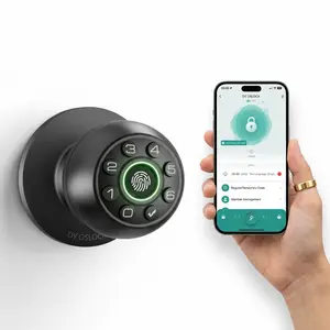 Fingerprint Door Lock - Smart Door Knob with Biometric Scanner and Keypad Passcode, Keyless Entry Door Handle for Bedroom, Home Office, and Interior Doors, Easy Installation, Matte Black