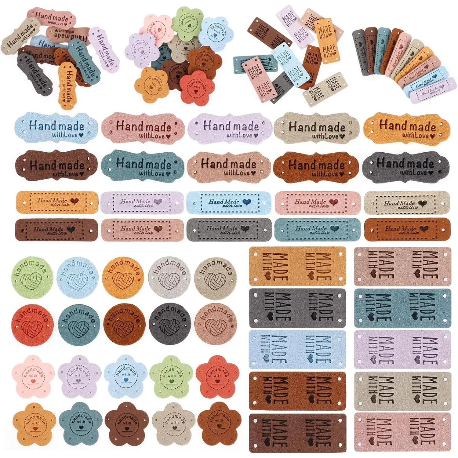 50 count Handmade Tags for Crochet Handmade Leather Labels Faux Handmade with Love Leather Tags for Handmade Items Embellishment Knit Accessories with Hole for DIY Crafts Sewing Crochet Knitting Hats