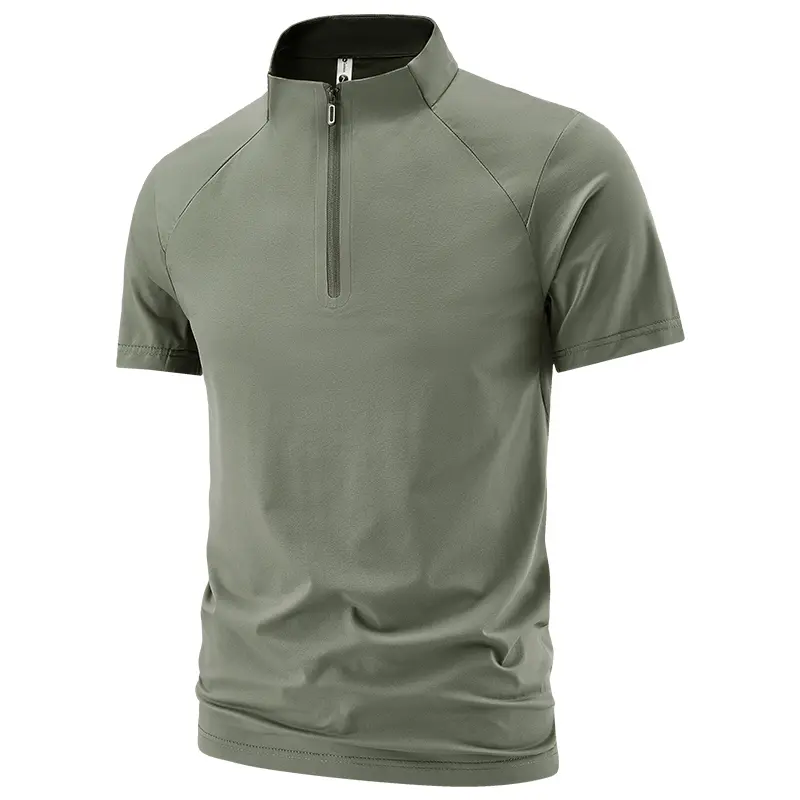 Men’s Half-Zip Stand Collar Short-Sleeve Athletic T-Shirt, Quick-Drying Breathable Stretchy Fabric, Breathable Fabric Men’s Short-Sleeve T-Shirts for Outdoor Cycling Casual Wear