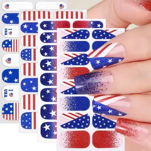 4 Sheets 4th of July Gel Nail Stickers American Flag Nail Wraps Stickers American Memorial Day Nail Polish Strips Star Full Wrap Nail Strips Independence Day Nails Supply for Women Manicure DIY Nail Art Supplies