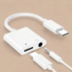 2 in 1 USB C to Aux Audio Splitter, USB C to 3.5mm Jack Audio Headphones & Charger Adapter, Support 10W Charging, Microphone Talk, Line-control, Earphone Adapter, Converter Adapter, USB Connector, Quick Connect Adapters, Dual Ports