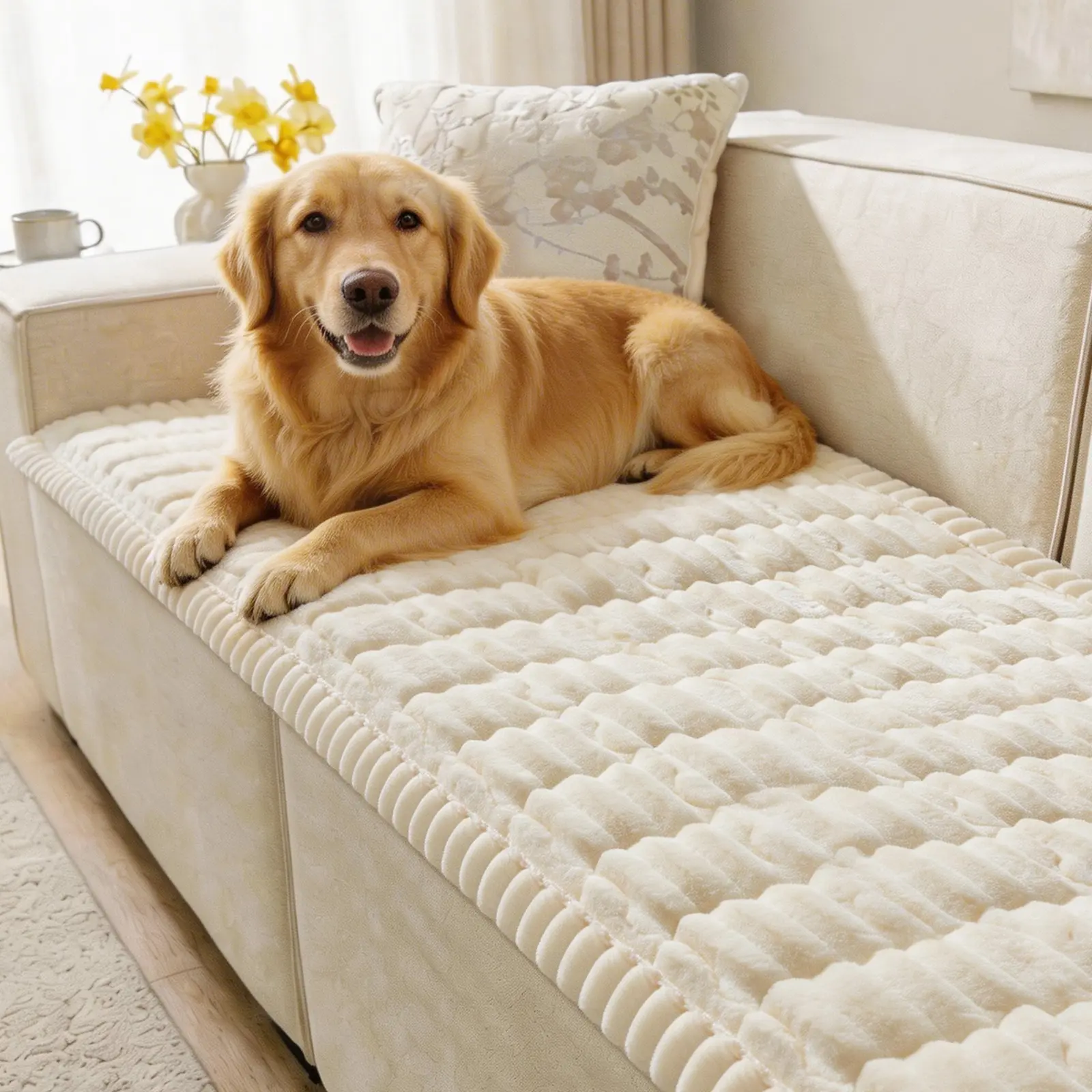 SureFit 100% Polyester Comfy Couch Cover, 2/3 Cushion Non-Slip Soft Skin-Friendly Thick Cozy Furniture Protector, Anti-Wear Custom-Fit Compatible Sofa Cushion Slipcover for Pets, Durable Stretch Easy Install Machine Washable Home Decor, Room Decor, Living
