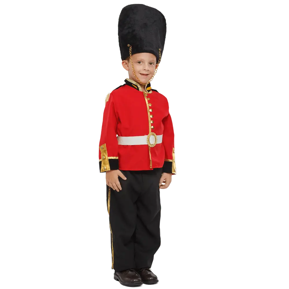 Royal Guard Costume Dress up Set For Kids - British Guard Uniform with Red Jacket, Gold Trim, Pants, Belt & Hat - Boys Costume For Halloween, Role Play , Pretend Play Fun, Theme Party & Cosplay Costume Party