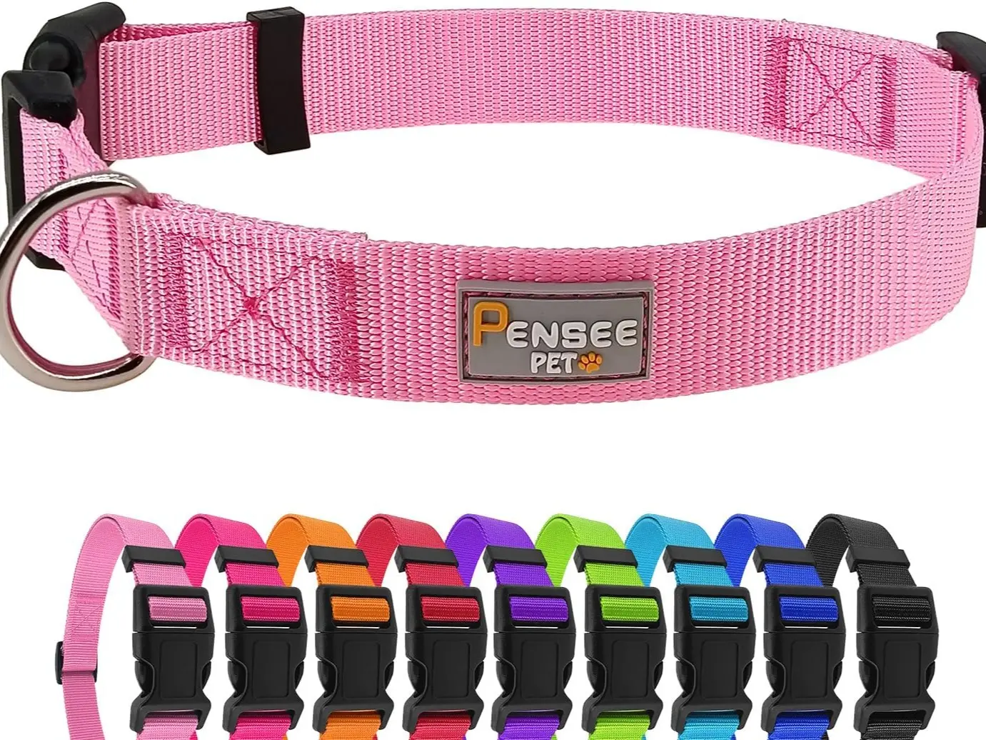Pink Dog Collar Basic Adjustable Dog Collars for Puppy Small Medium Large Dogs Girls with Breathable Quick Release Nylon Pet Collar