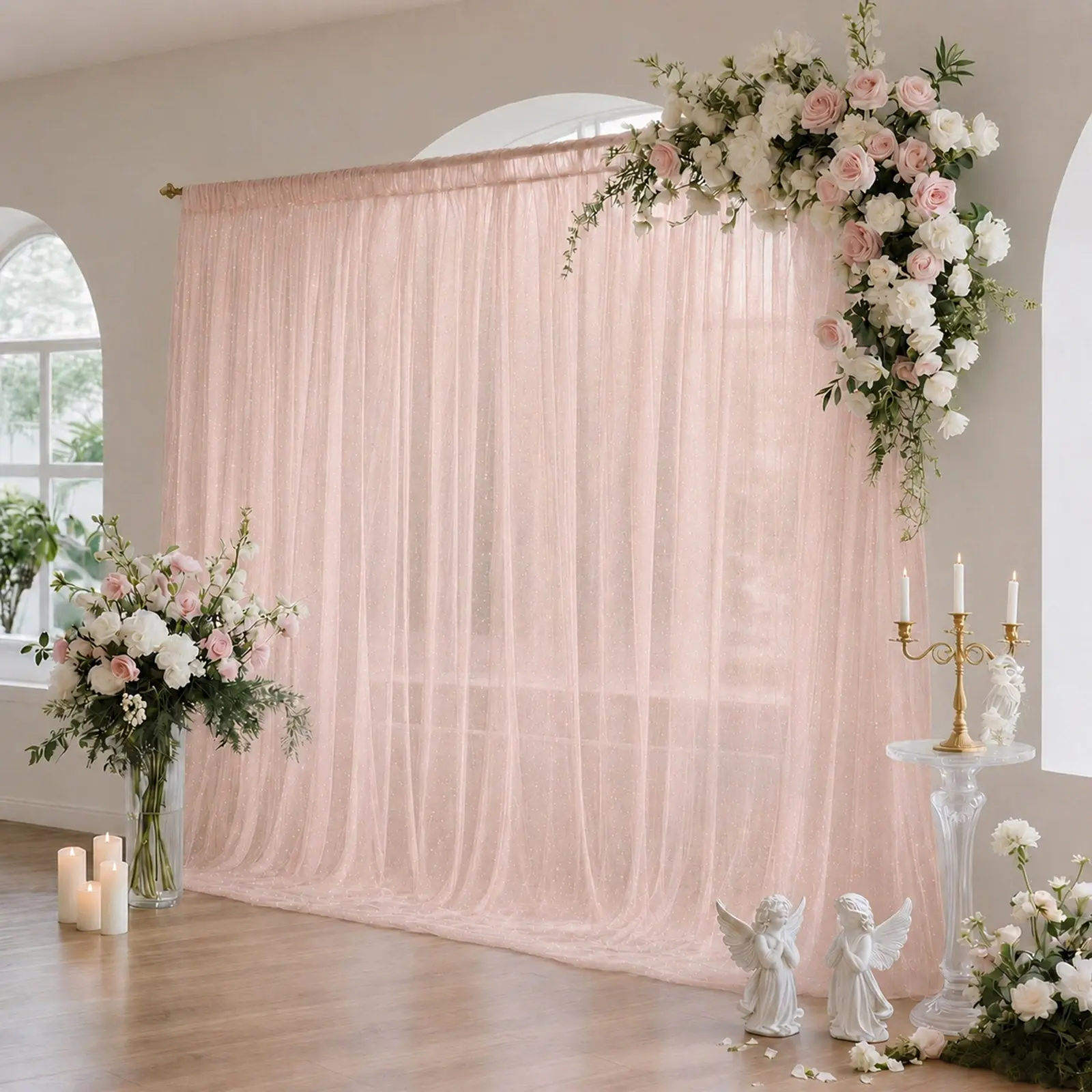 10x10 ft Sheer Backdrop Drape Curtain Single Panel, Blush Pink Wedding Arch Decor with Rod Pocket, Machine-Washable Event Decor