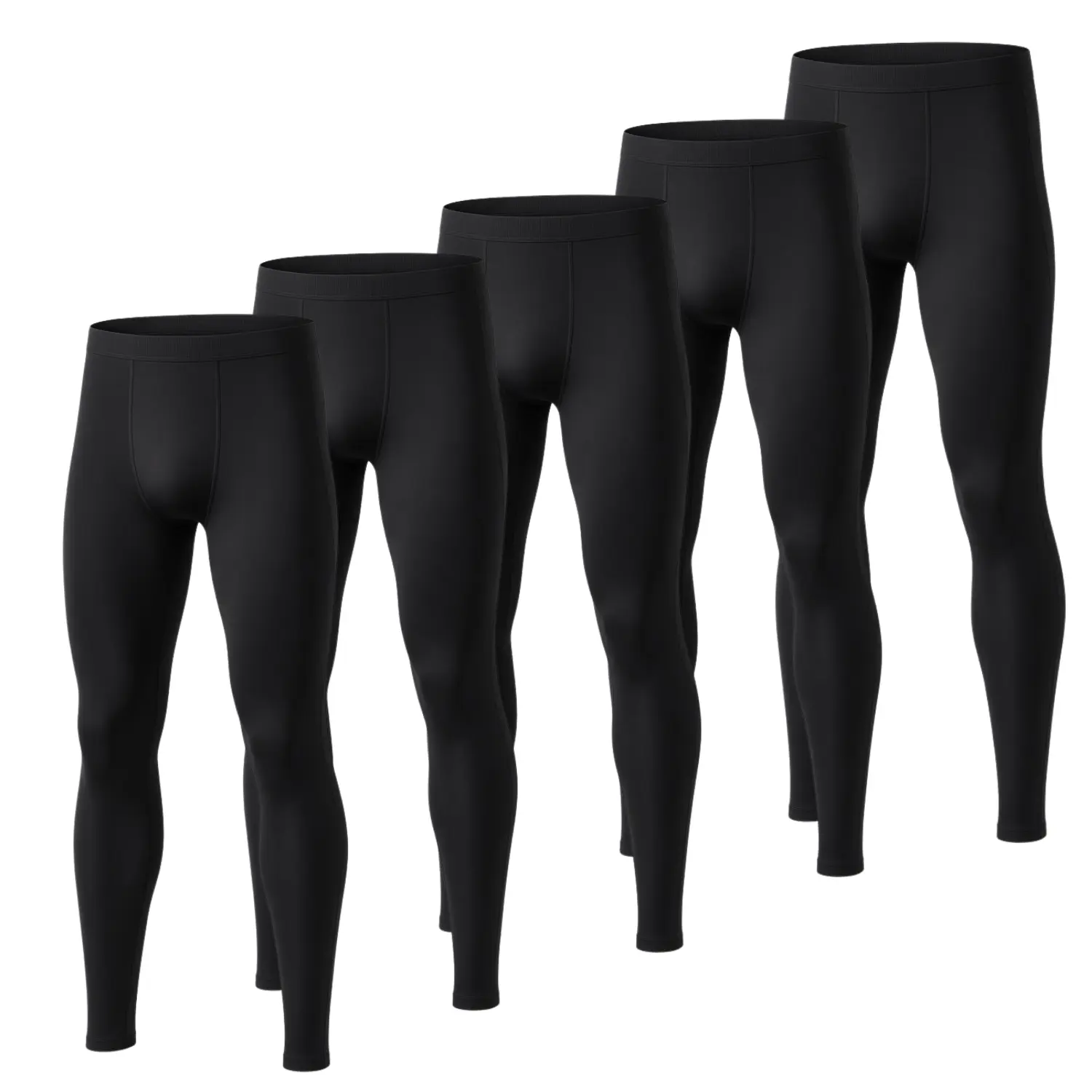 Men's 5-Pack Compression Tights Pants - High Performance Thermal Fleece Lined Base Layer Leggings, 4-Way Stretch Athletic Running Compression Pants for Sports, Gym Workout, Basketball, Cycling, Cold Weather Underwear & Everyday Base Layer