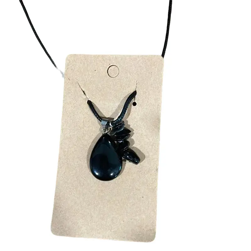 Black Obsidian Necklace - Simple Design with Black Obsidian Pendant and Cord