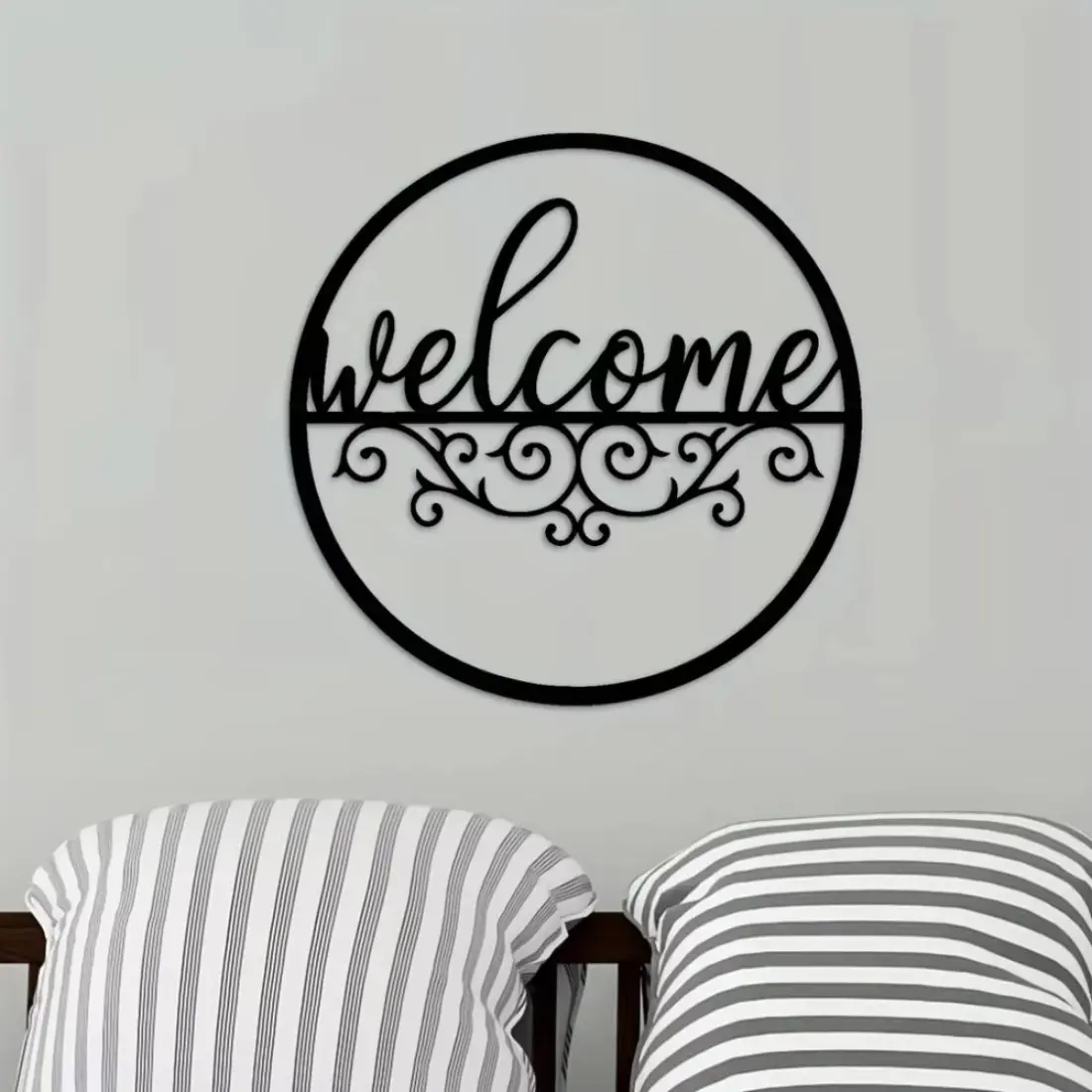 1pc Metal Welcome Sign for Front Door - Black Wall Decor Plaque for Indoor/Outdoor | Perfect for Front Porch, Living Room, Home Accent, Indoor Home Decoration