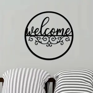 1pc Metal Welcome Sign for Front Door - Black Wall Decor Plaque for Indoor/Outdoor | Perfect for Front Porch, Living Room, Home Accent, Indoor Home Decoration