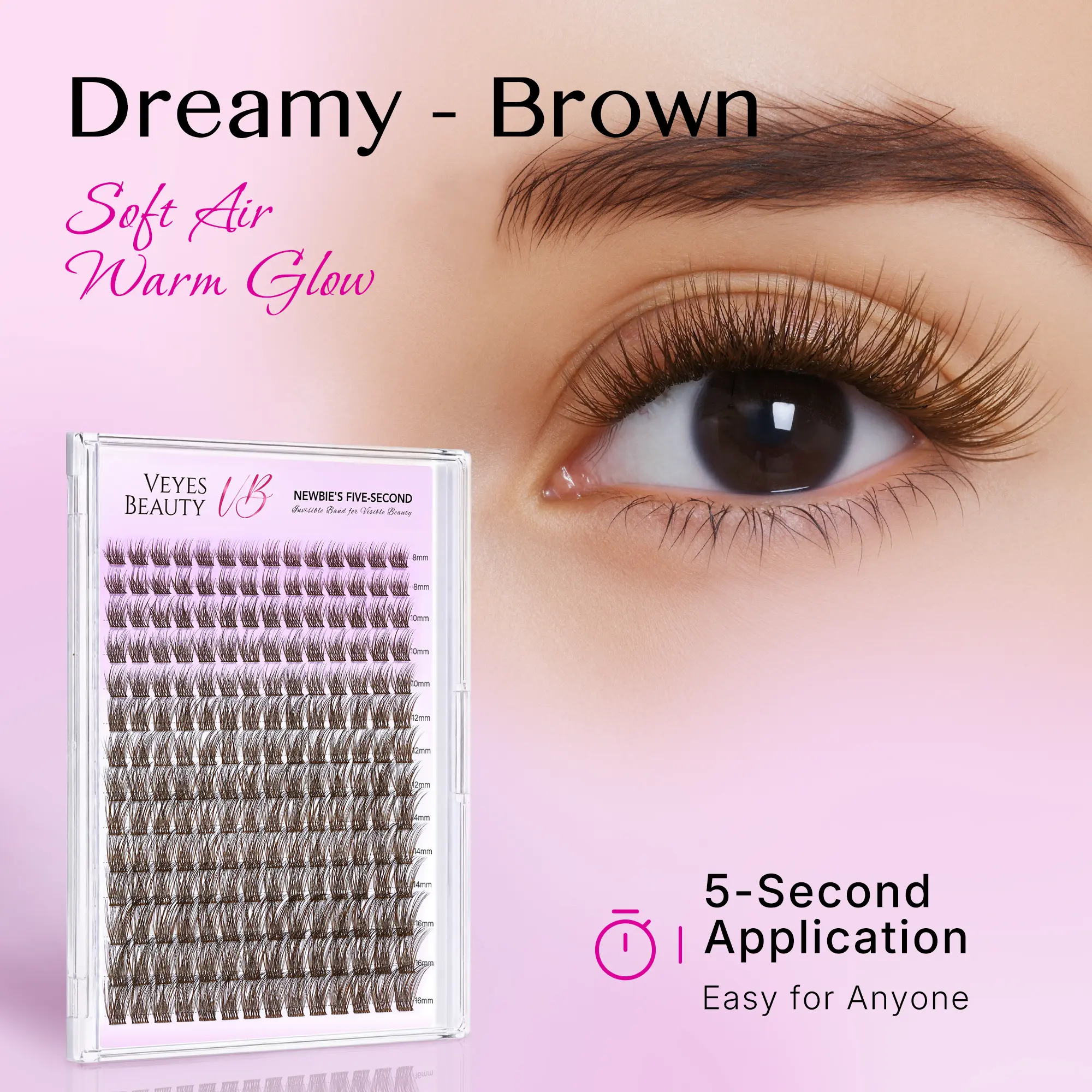 VEYESBEAUTY Dreamy-Brown Eyelash Clusters Kit, DIY Dramatic Volume Cosmetic False Lashes, Individual Lashes for At-Home Self Application Makeup, Dramatic Lashes, Diy Lashes