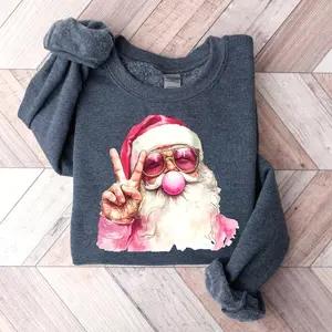 Christmas Bubble Gum Peace Sign Gildan Graphic T-Shirt/Sweatshirt/Hoodie – Unisex Gift for Men & Women, Santa Blowing Bubble Shirt, Pink Christmas Santa Shirt, Retro Christmas Shirt, Santa Sweatshirt 8GA