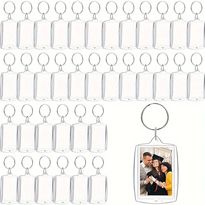 10pcs Clear Acrylic Photo Frame Keychains, Blank Picture Inserts for DIY Key Rings, Assorted Shapes - Rectangle, Heart, Round, Square, Rhombus - Ideal for Gifts and Crafts, Acrylic Keychain Blanks