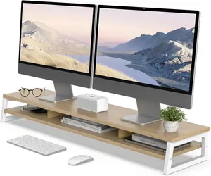 Dual  Stand for Desk, 42.5in Large  Riser for 2 Monitors, 2 Tier Computer Office Desk Top Shelf, Desktop Storage Stand for Laptop, PC, Computer, Printer