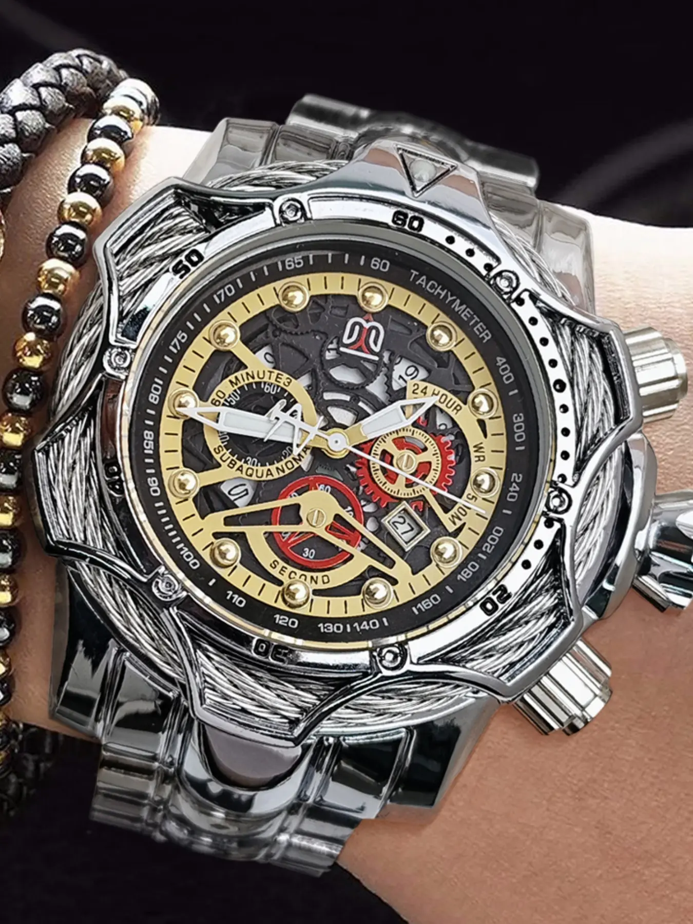 Oversized dial, Skeleton watches, Analog watches, Trendy watch, light luxury and clown series, simple large dial men's watches, best-selling watches for male students and teenagers, Korean street personality trend fashion
