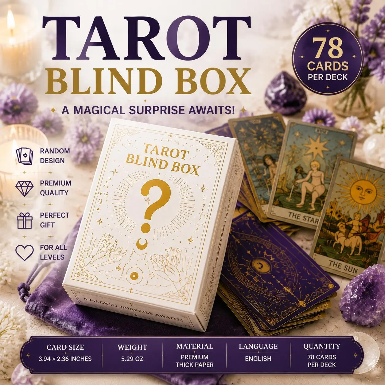 Mystery Tarot | Collectible Tarot Card Deck | Premium 78 Card English Tarot Set
