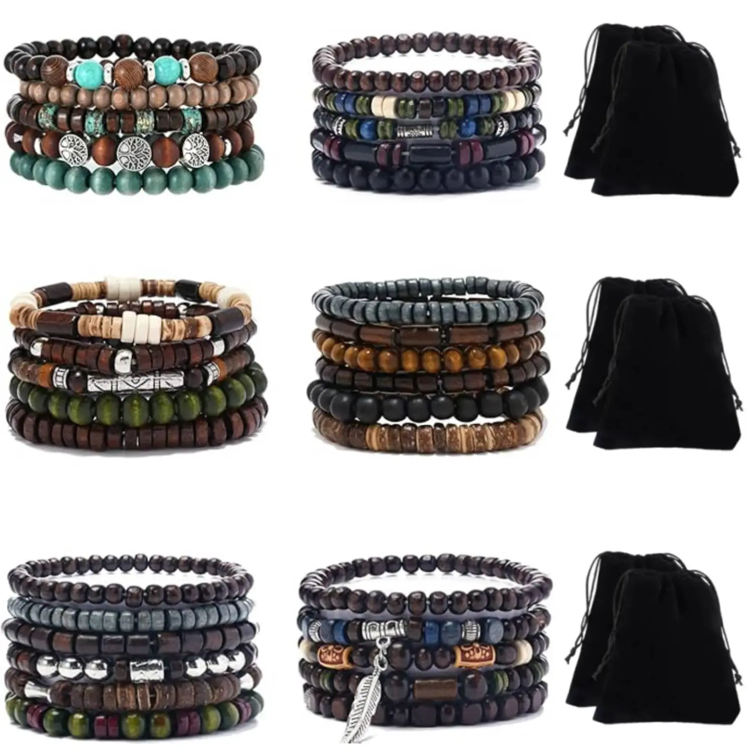 32 PCS Wooden Beaded Bracelets for Men Adjustable Set Mens Bracelet Meaningful Gift, Meaningful Present