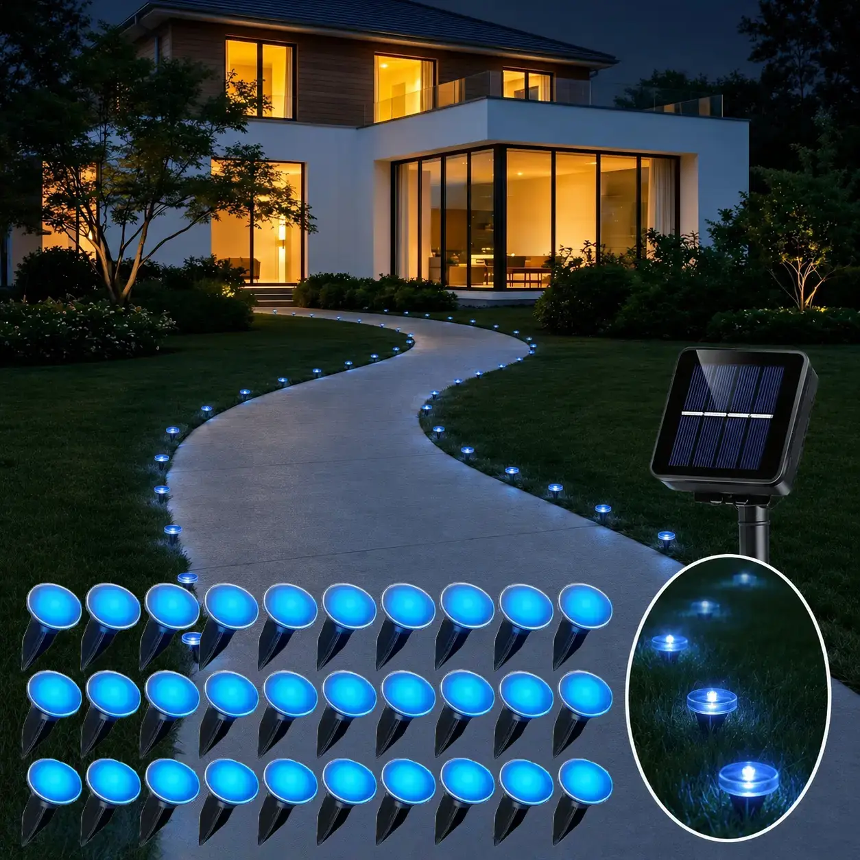 Solar Pathway Lights Set of 30, Outdoor Garden Lights with 8 Lighting Modes, Automatic On/off, Ideal for Paths, Camping, Weddings, Festivals, Waterproof Garden Light, Solar Landscape Lights