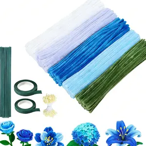 500 Pieces Blue Pipe Cleaners for Flowers Craft Chenille Stems Bulk for Kids Creative DIY Art and Craft Projects and Home Decorations with Floral Wire Stamen Tape