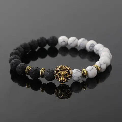 Handmade Turquoise Volcanic Lion Head Bead Bracelet, Symbolic Charm, Fashion Vintage Jewelry, Unisex Daily Wear Accessory, Perfect Gift for Family and Friends, Jewelry Bracelet Design