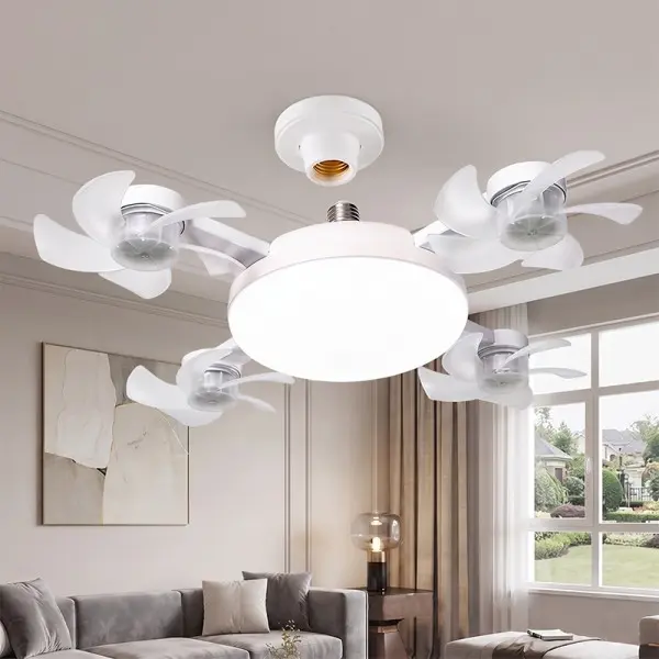 Ceiling Fan with LED Light & Remote, 19.7" Foldable Screw-In Ceiling Fan Light, E26/E27 Base, 4-Blade Quiet Fan, 3 Color Modes for Bedroom, Kitchen, Living Room, Office, Dorm