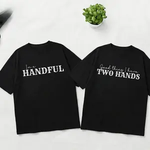 "I'm a Handful" and "Good Thing I Have Two Hands" matching couple shirts Couple, Matching Shirt, Valentine, Love, Matching Husband & Wife Tee, Romantic Gift for Couples