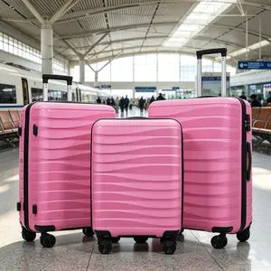 Premium PP Travel Luggage Set , 3-Piece TSA Lock Suitcase Ensemble with 20, 24, and 28 Inch Sizes with 360° Spinner Wheels, rose pink