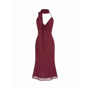 Cider Chiffon Halter Neck Polka Dot Wrap Maxi Dress