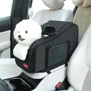 KDO Center Console Small Dog Car Seat,Portable Pet Cat Puppy Booster Armrest Carseat Up to 11lbs,Equipped with a Breathable Protective Cover Net to Prevent Escape with Washable Fluffy Cushion and Pillow
