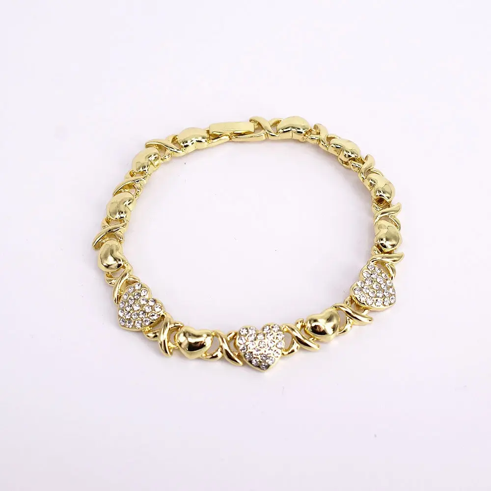 18 Karat Layered Real Gold-Filled XO Bracelet, Exquisite Trendy High Quality Heart Design Bracelet, Layered Hearts, Size #7, Exquisite Trendy Bracelet, High Quality Bracelet