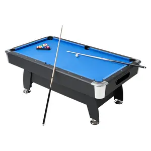 VEVOR 7ft Portable MDF Frame Billiards Pool Table Full Set, Adjustable ft for Stability, Includes Balls, Cues, Rack, Chalk & Brush, Black with Blue Cloth, for Family Recreation Room Use, Adjustable Feet, Easy Assembly