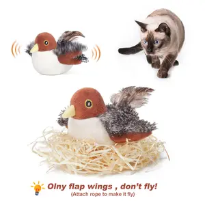 Flapping Bird Sparrow Cat Toys Rechargeable Lifelike Chirp Tweet Touch Activated Kitten Toy Interactive Cat Exercise Toys for All Breeds Cat Kicker Catnip Toys 4.0 Inches