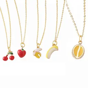 Alloy simulation mini durian cherry strawberry banana fruit necklace unisex clavicle chain daily gift jewelry