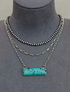 Multi Layer Turquoise Beaded Necklace, Necklace for Women, Vacation Jewelry