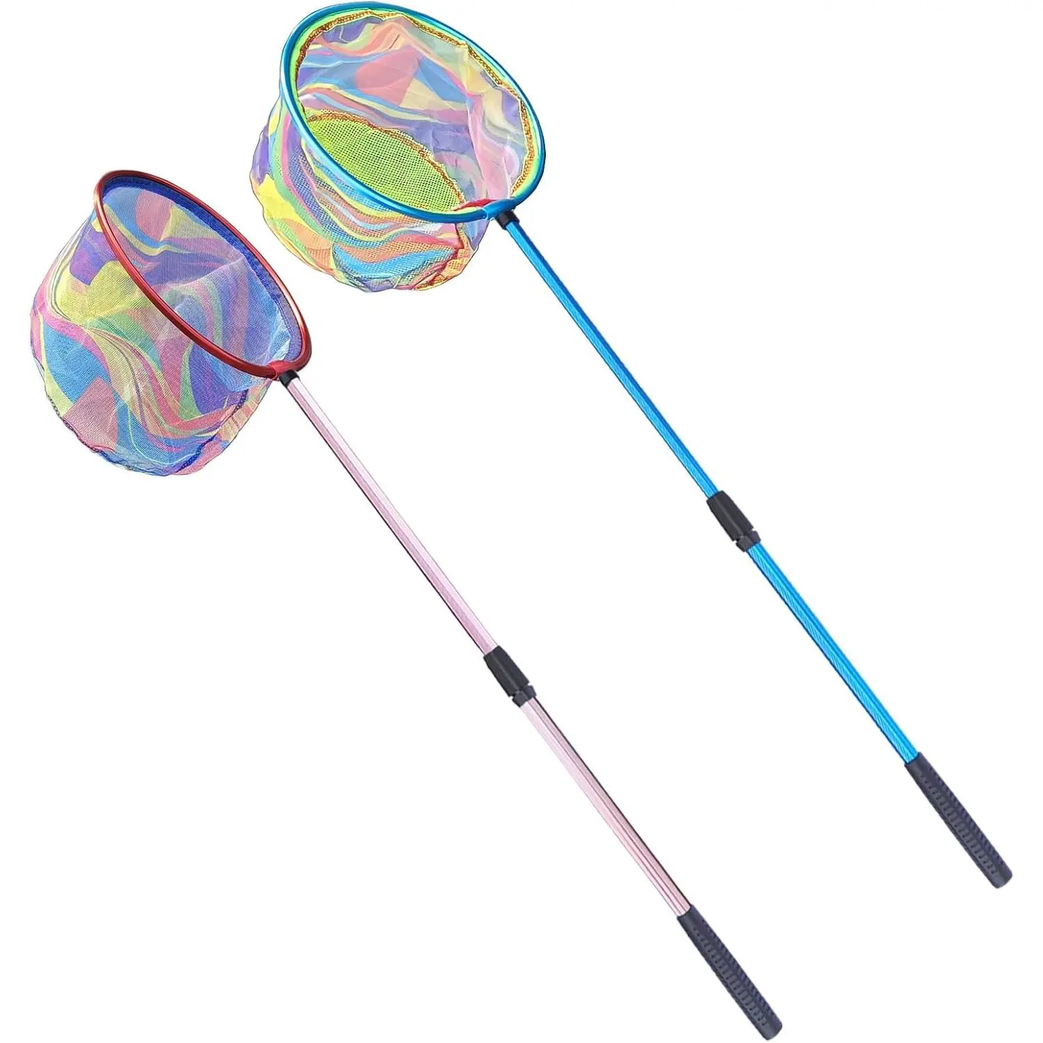 Fishing Net 2 Pack Retractable Lightweight Landing Net with Aluminum Rod Handle Kids Fishing Nets for Youth Catch and Release Butterfly Nets Folding Fishing Net with Aluminum Frame