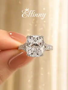 Effinny 925 Sterling Silver 4.0/5.0ct Split Shank Cushion 14K Gold Plated Engagement Ring, CZ Elegant Women's No Tarnish Promise Jewelry, Engagement Rings, Anniversary
