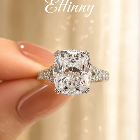 Effinny 925 Sterling Silver 4.0/5.0ct Split Shank Cushion 14K Gold Plated Engagement Ring, CZ Elegant Women's No Tarnish Promise Jewelry, Engagement Rings, Anniversary