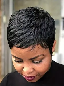 Curly Wave Pixie Cut Human Hair Wig for Women Full Machine Made Wig Daily Party Use Wig 150% Density 6 Inch
