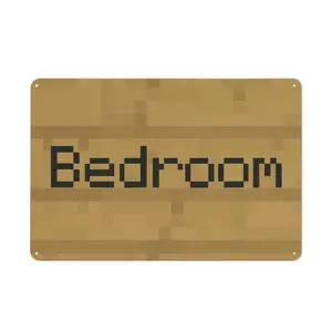 Retro Wooden Panel "Bedroom" Sign Pixel-Style Metal Wall Art for Dorms Bars Cafes and Farmhouses Premium UV-Cured Ink Waterproof Fade-Resistant Ready to Hang Rectangle Design Home Decor Products