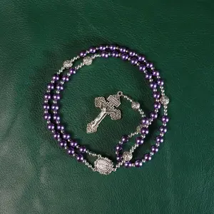 Rosary Necklace for men with medal & cross,Handmade Glass Beads St.Benedict Rosary Cross Necklace Catholic Gifts