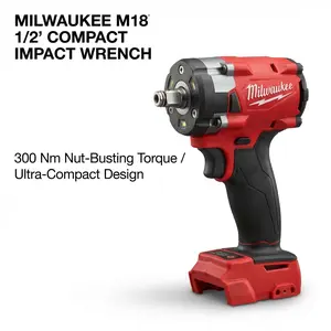 Milwaukee M18 18V Brushless 1/2" Compact Impact Wrench Kit; 300Nm Torque, 4-Mode Drive Control, 12.7cm Short Body, 3-LED Lights, with M18 REDLITHIUM Battery and Charger, for Professional Automotive Repair.. leveling tool rechargeable power