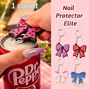 Keychain Bottle Opener, Bow Can Opener Keychain, Nail Saver Nail Protector Pull Tab Opener, Coquette Bow Design, Compact & Portable, Soda Can Opener