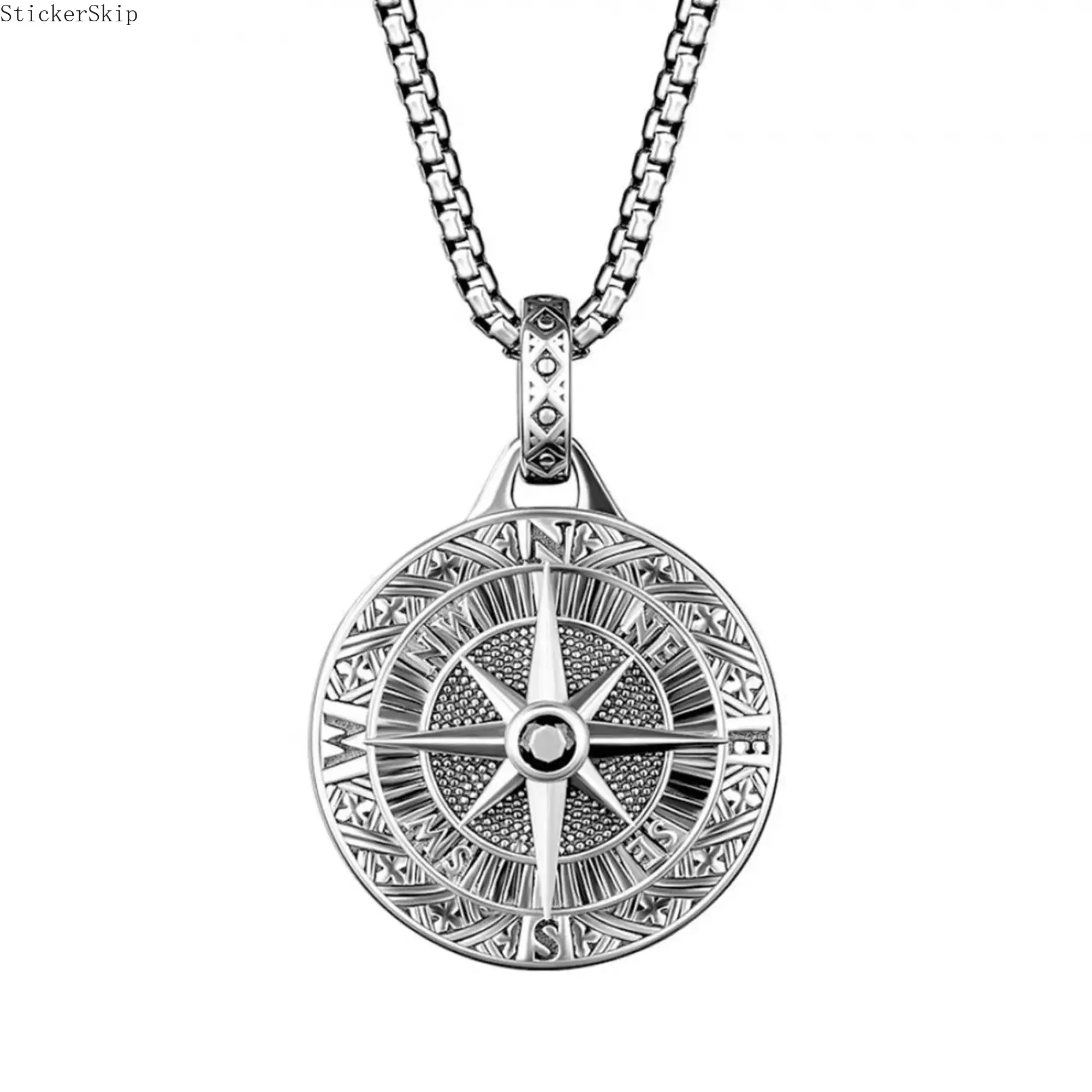 2026 New Men's Stainless Steel Compass Pendant Necklace - Hip-Hop Fashion Medallion with Clasp, Ideal Gift for Men for Birthday, Party, Anniversary, Casual Wear