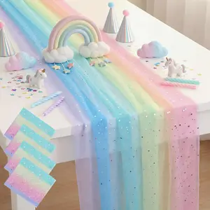 Rainbow Sheer Tablecloth, Colorful Lace Tablecloth Decorations, Home Kitchen Garden Party Unicorn Birthday Baby Shower Wedding Decoration, Overlay Table Cover