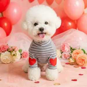 Heart Pattern Pet Dog Bottom Shirt, Striped Clothes for Teddy Bichon Pomeranian Poodle, Small Dogs Wearable, Cute Design