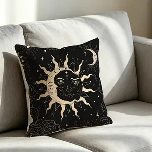 1 Sun and Moon Print Throw Pillow, Mysterious Bohemian Style Decor. Ideal for Lounge Chairs, Living Rooms, Bedrooms, Office Sofas, Beds, and Home Decor. Includes Filling. A Comfortable Gift Pillow.