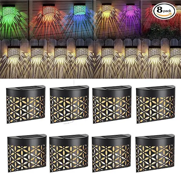 Sunface Metal Solar Deck Lights - 8 Pack Outdoor Fence Post Wall Mount Lights for Garden Decorative Lighting christmas lights outdoor
