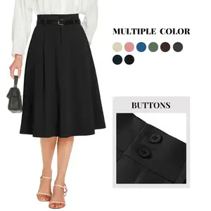 Casly Lamiit Women's High-Waist A-Line Pleated Flare Midi Skirt, Chic Style, Teacher-Approved, Blazer-Friendly, Pocketed Business Casual Fabric Skirt for Office, Dating #Springfresh, Bottoms, Adjustable,summervibes outdoorfun